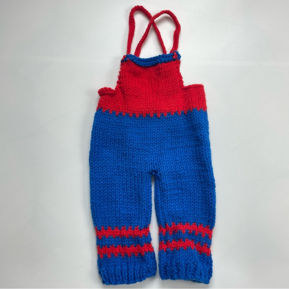 Hand Knit Overalls Toddler Child Kids‎ Handmade Red Blue Handmade Fall Boy Girl